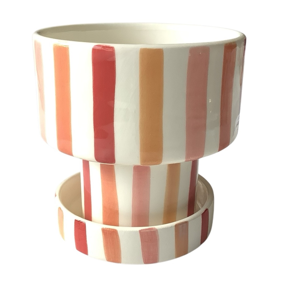 Hand Painted Striped Ceramic Planter